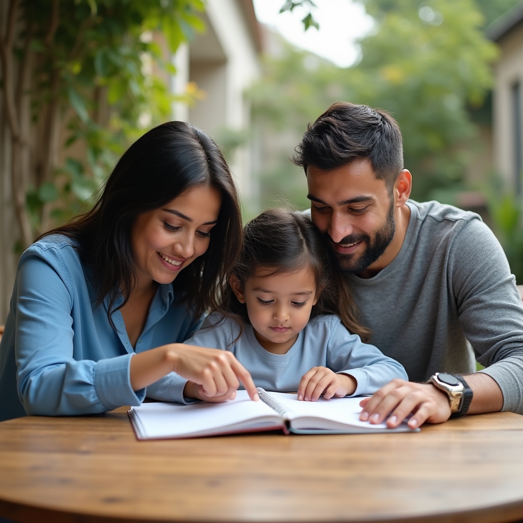 Familie plant gemeinsam ihr Haushaltsbudget am Küchentisch